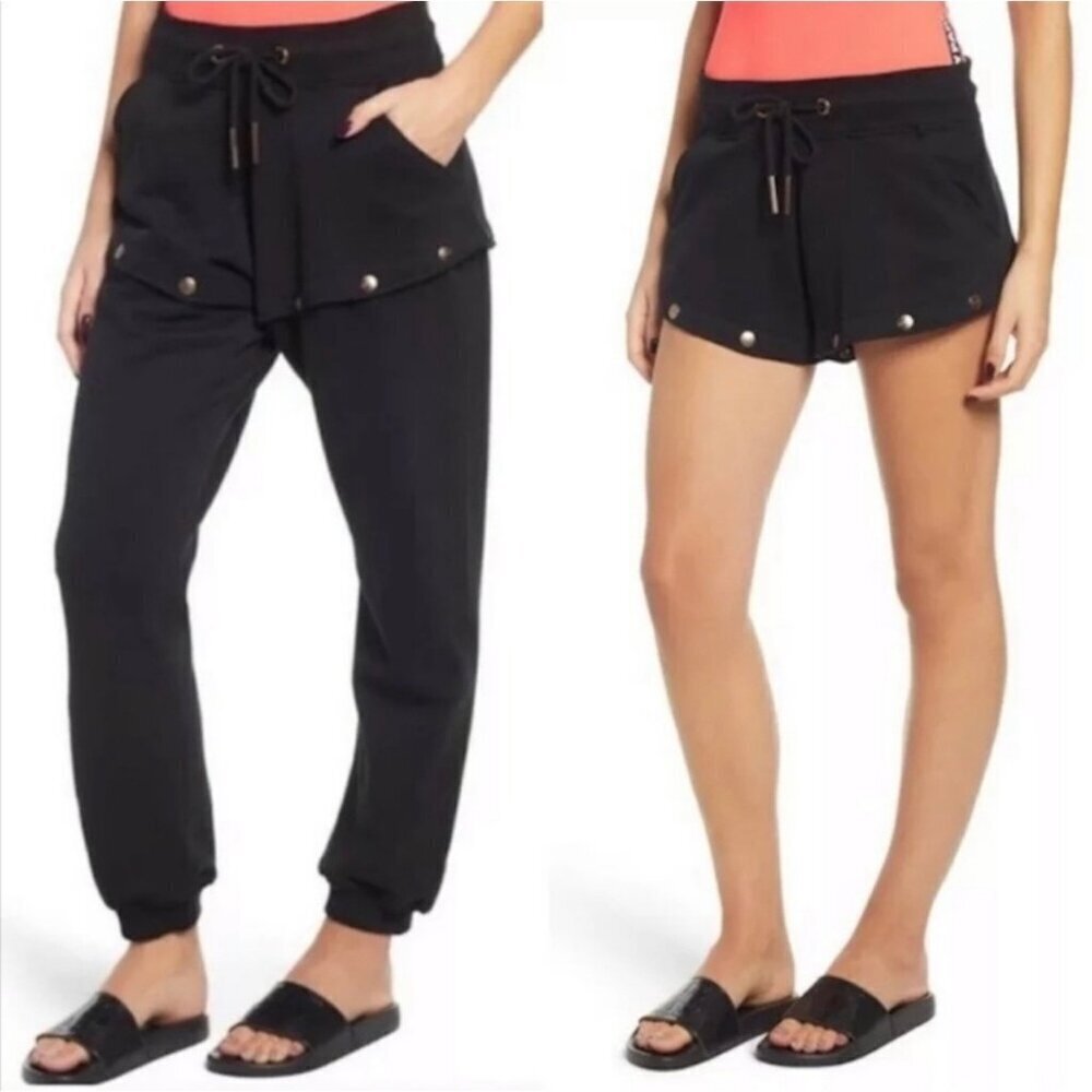 IVY PARK Armour Popper Convertible Jogger Medium Sweatpant Shorts Athleisure Bla
